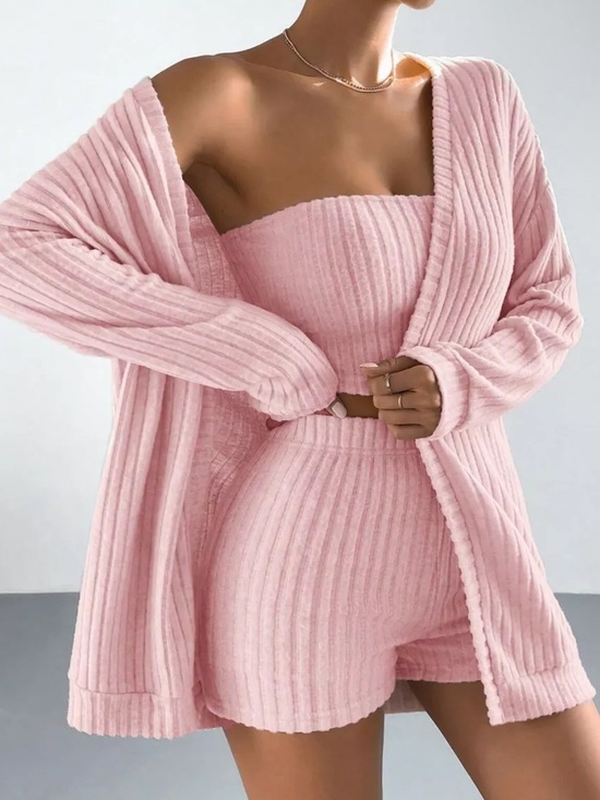 Sweaters - ⭐️ Cozy Ribbed Pink 3 Piece Loungewear Set